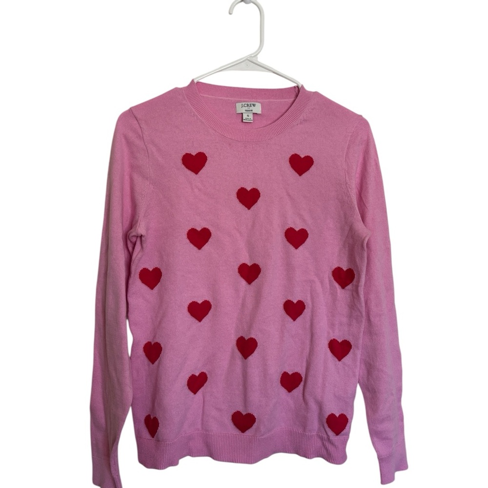 J. Crew Women's Sweater, Pink, size Small, red hearts, preppy, valentine's day